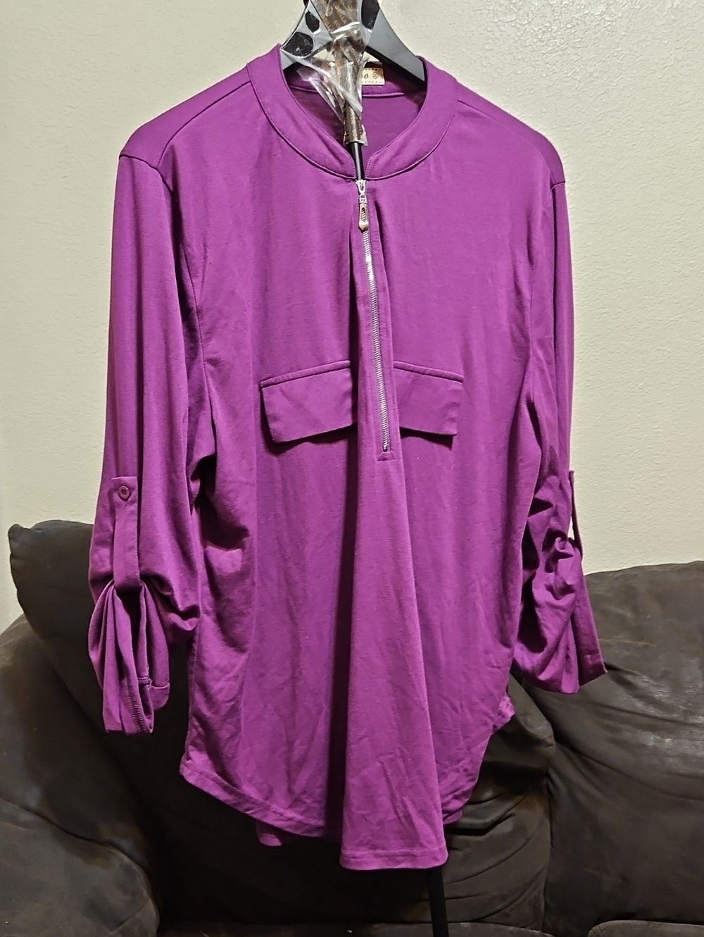 Women’s Purple Half-Zip Utility Tunic Blouse